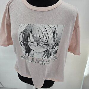 French Laundry Pink Blush Crop Top Anime Girl T-Shirt Size 2x